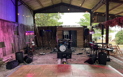 Live Karaoke Band wedding entertainment in a barn