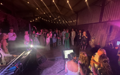 Live Karaoke Band wedding entertainment in a barn